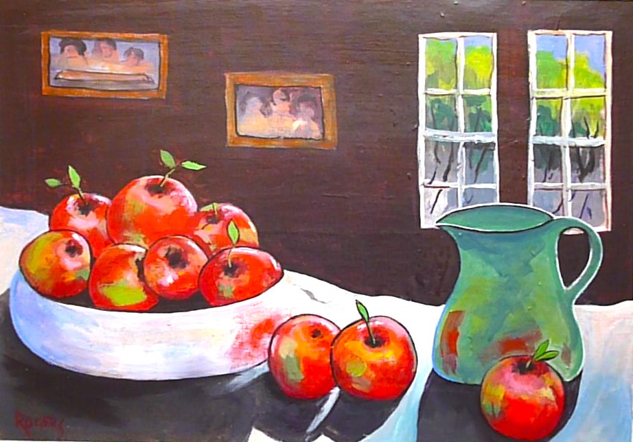 Still Life with Red Apples and a Green Jug - Click Image to Close